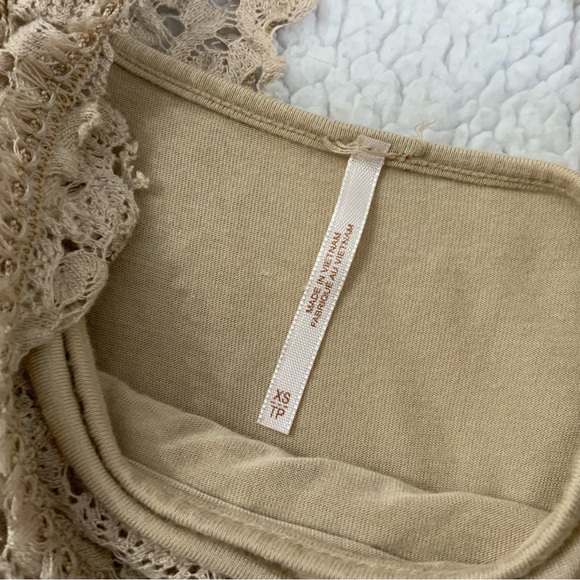 Free People Womens XS Dress Crochet Dress Lace Boho Blouson Beige Lined Cami - Picture 8 of 14